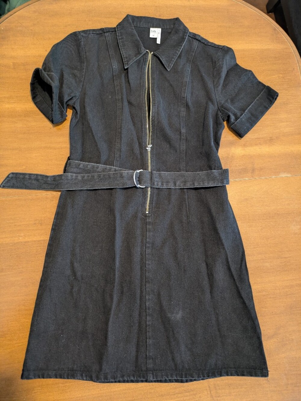 Twik Black Denim Short-Sleeve Zip Front Belted Dress Size Small